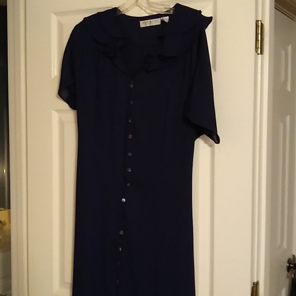 Chaus Navy button-down dress, tie in back - Picture 2 of 11